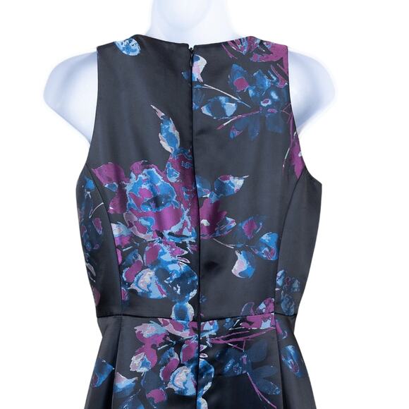 Tahari ASL Black Purple Floral Brocade A-line Evening Dress. Size 4 - Picture 3 of 6
